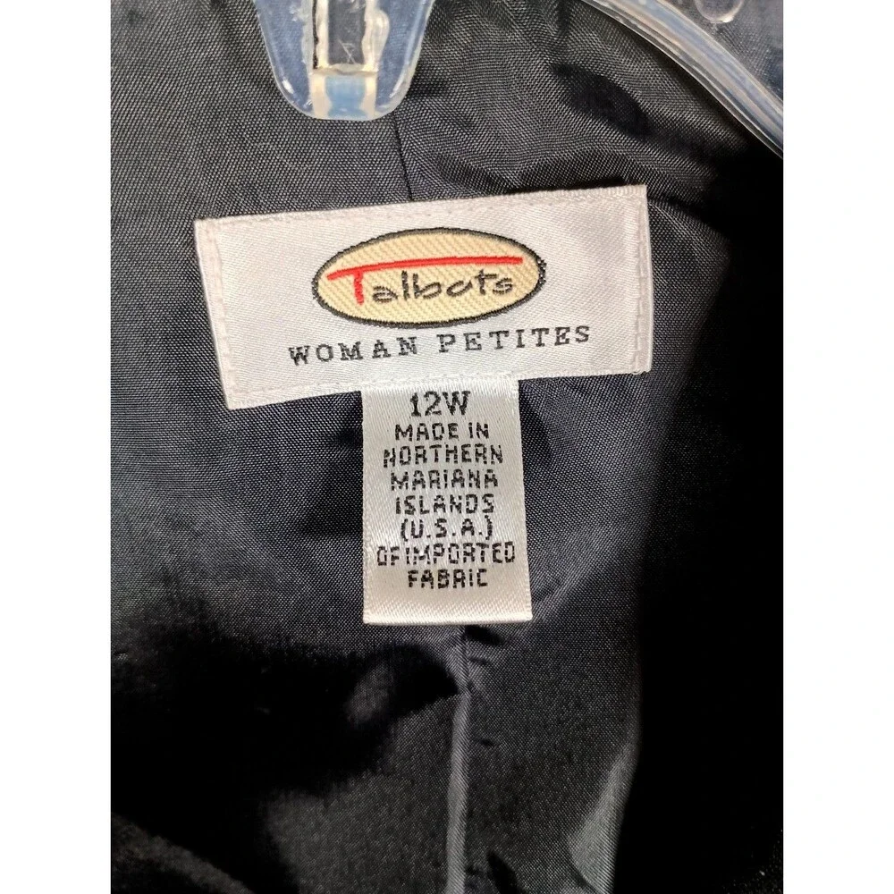 Talbots Petites Black Single Button Workwear Career Womens Blazer Size 12W
